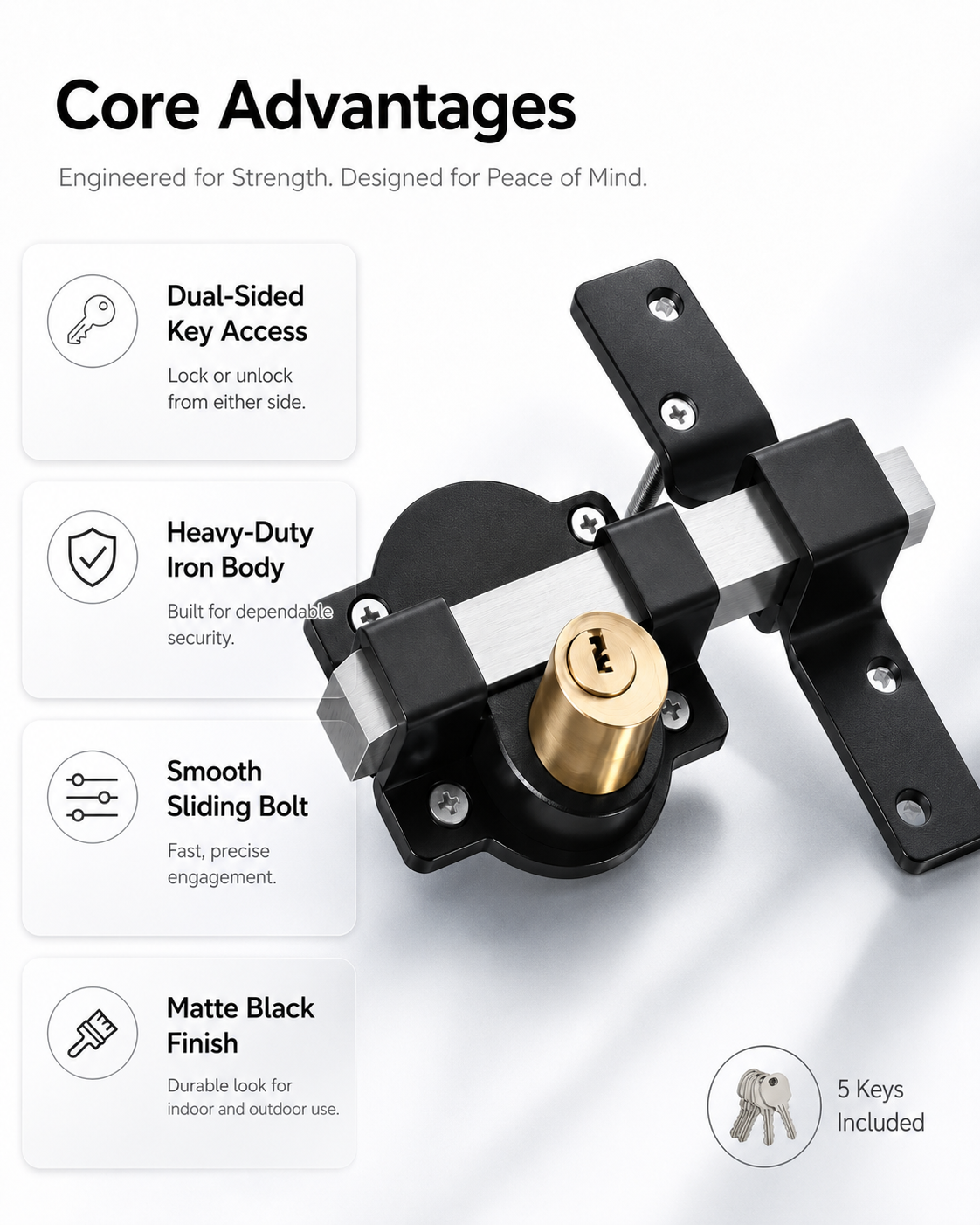 🔒 LIMITED-TIME 50% OFF! ✨ Heavy-Duty Long Throw Gate Lock – Dual-Sided Key, 5 Keys Included 🏡