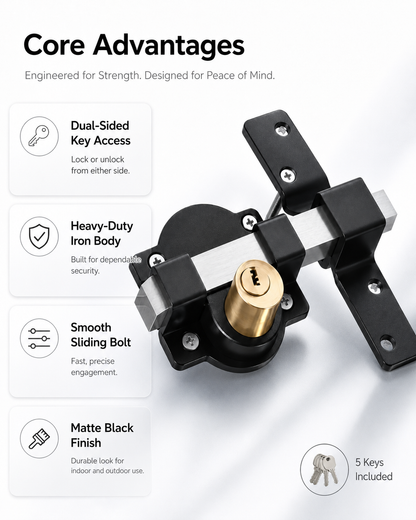 🔒 LIMITED-TIME 50% OFF! ✨ Heavy-Duty Long Throw Gate Lock – Dual-Sided Key, 5 Keys Included 🏡