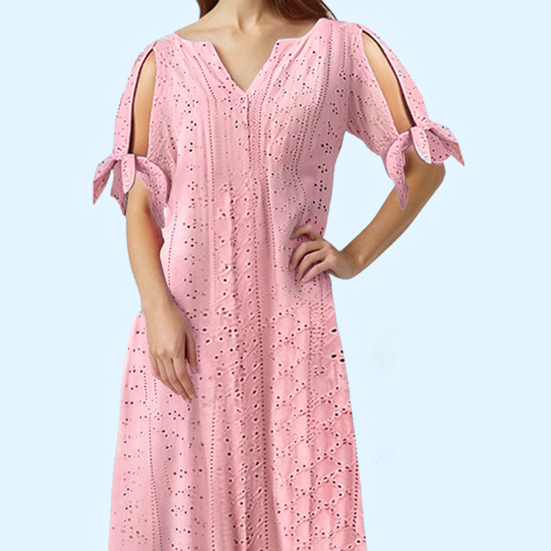 💃Elegante effen jurk met V-hals en uitgesneden details voor dames