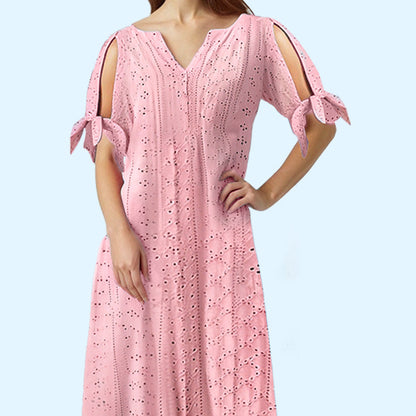 💃Elegante effen jurk met V-hals en uitgesneden details voor dames