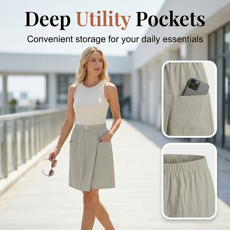 Women's Casual Elastic Waist Wrap Skort