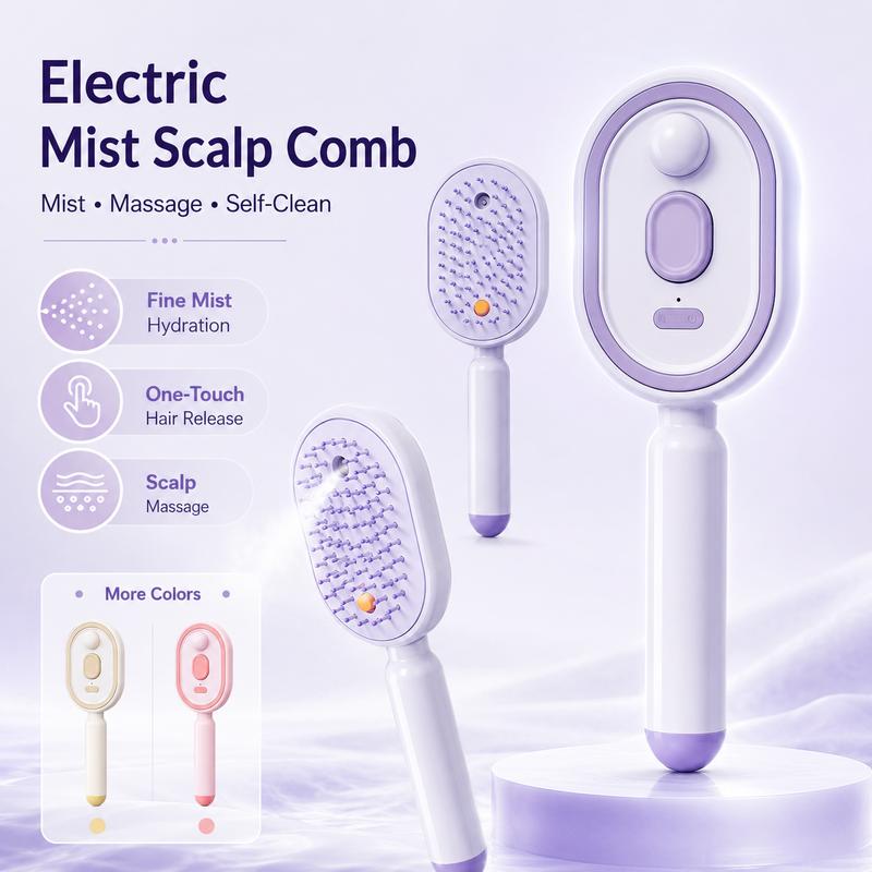 💖LAST DAY SALE 50% OFF💁‍♀️✨Electric Spray Air Cushion Massage Comb💨| Self-Cleaning Anti-Tangle ✨ | Perfect for Dry, Brittle Hair 💧🌟