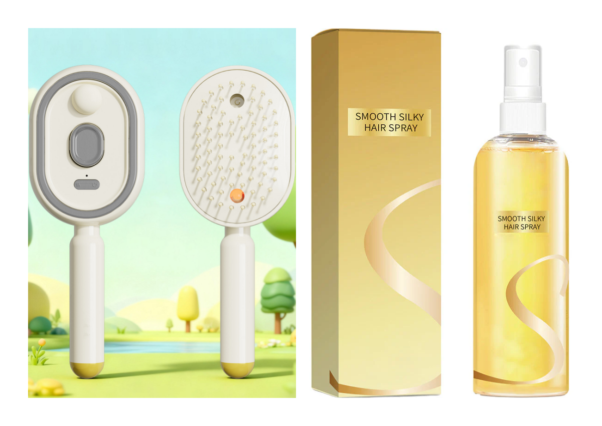 💖ProGlide™🇬🇧 Scalp Massager Comb 💆‍♀️ – Self-Cleaning 🧼, Tangle-Free ✂️ & Frizz-Control Hair Brush with Soothing Mist Spray 💨✨ | Perfect for Dry, Brittle Hair 💧🌟