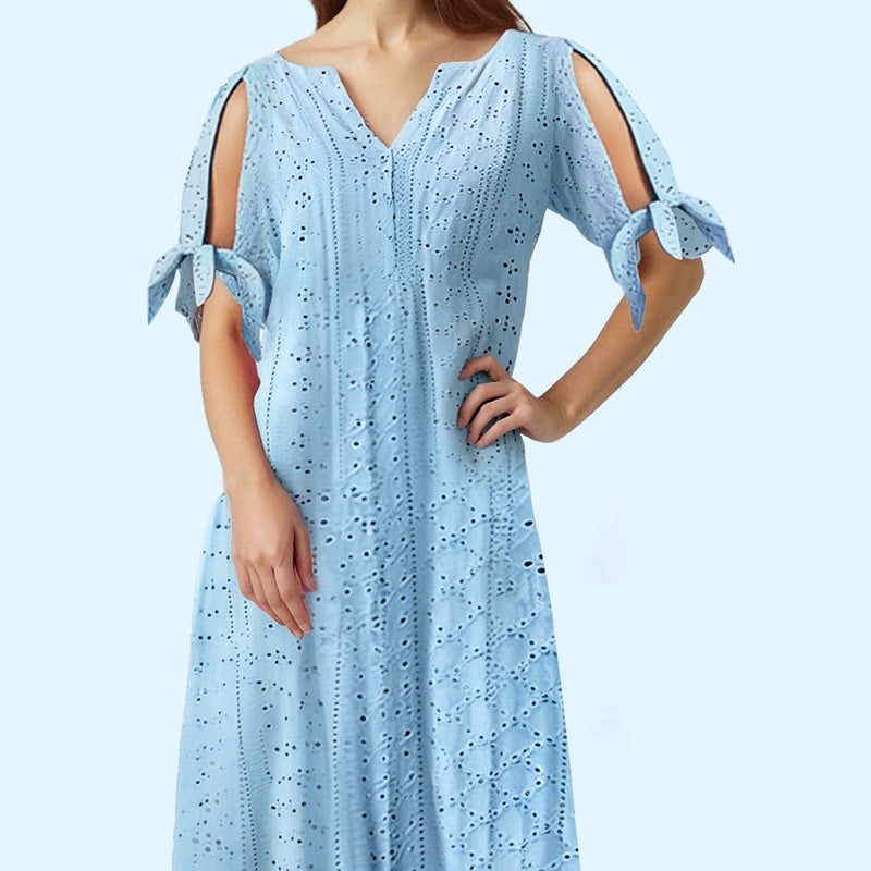 💃Elegante effen jurk met V-hals en uitgesneden details voor dames