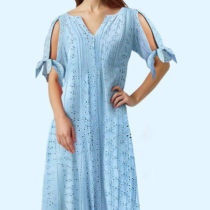 💃Elegante effen jurk met V-hals en uitgesneden details voor dames