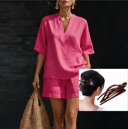 🍀Women's Casual V-Neck Two-Piece Short Set
