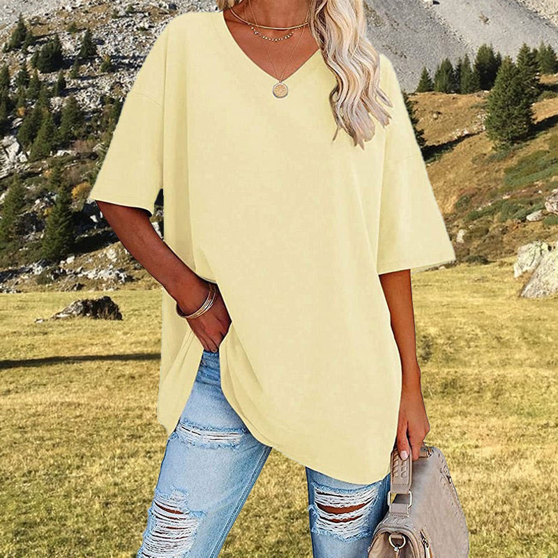 🌸 50% OFF NOW! 🌸Women's Casual Loose Plus Size V Neck T Shirts Summer Half Sleeve Tees Fit Cotton Tunic Tops