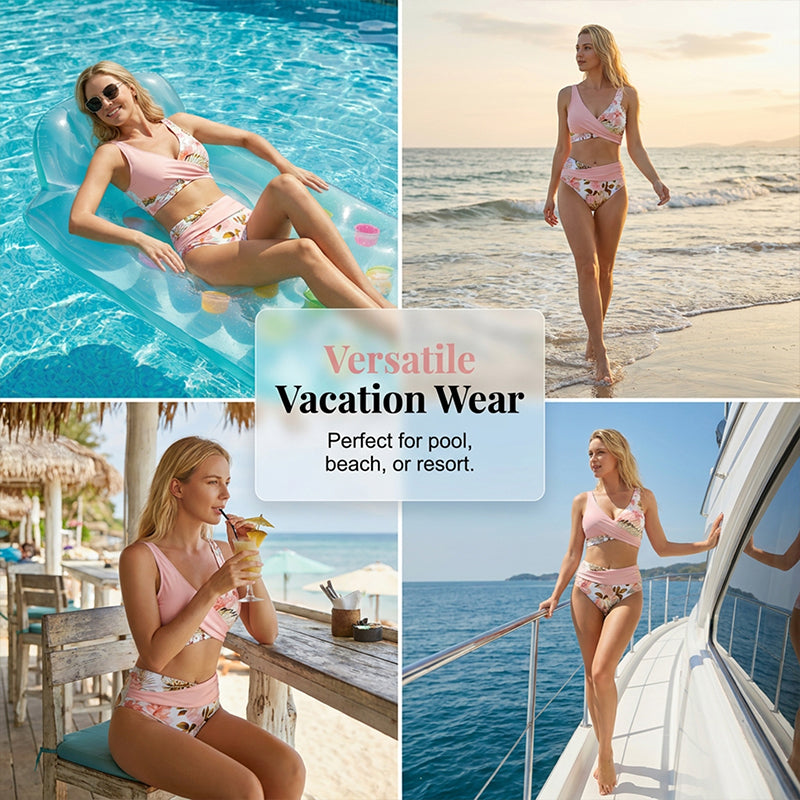 👙 50% OFF NOW ! 💐 Women's Floral Print High Waist Bikini Set – Elegant floral pattern, flattering high waist design, soft fabric, perfect for beach & pool days ☀️