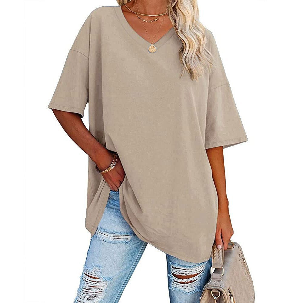 🌸 50% OFF NOW! 🌸Women's Casual Loose Plus Size V Neck T Shirts Summer Half Sleeve Tees Fit Cotton Tunic Tops