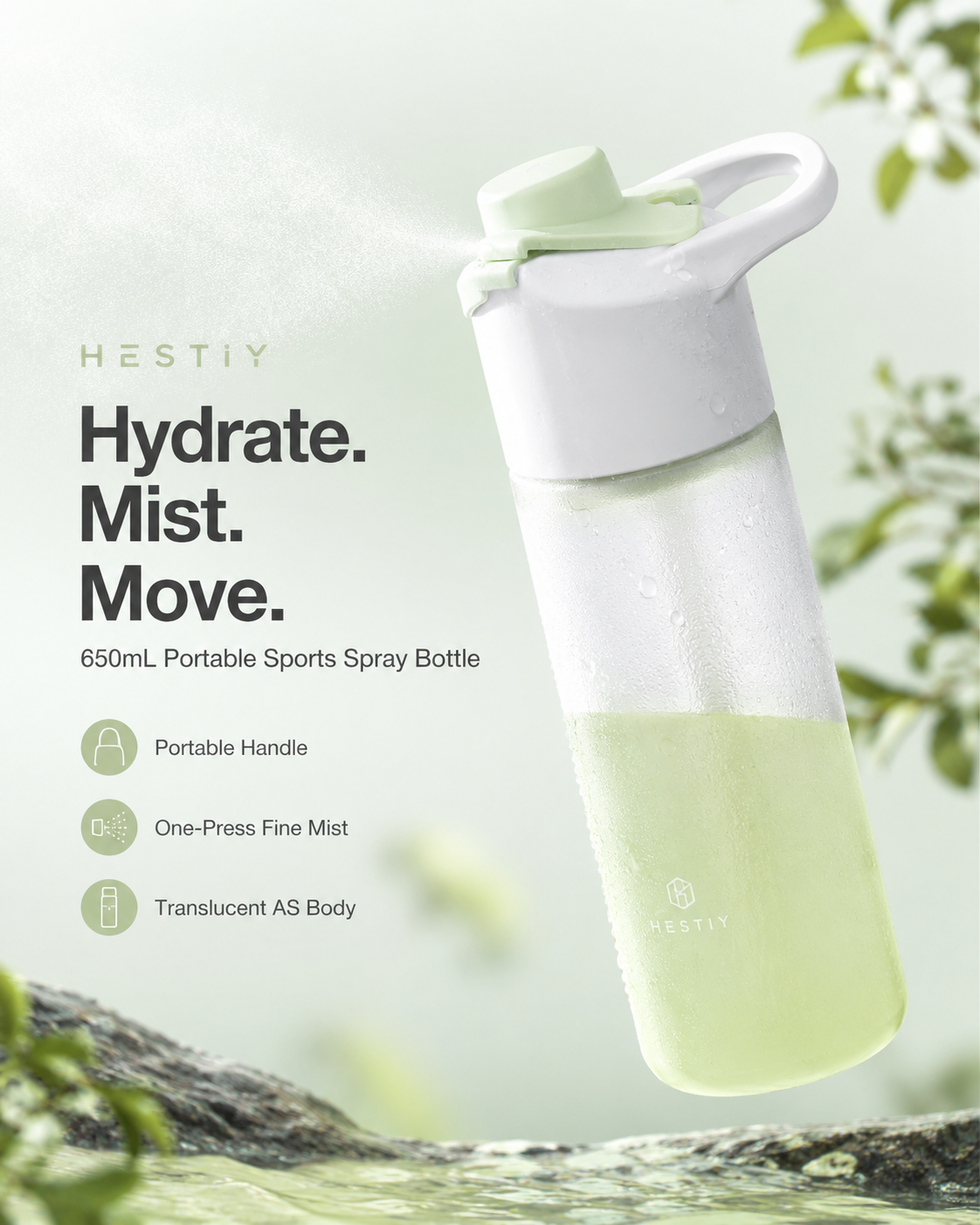 📢 40% OFF 💦 650mL Portable Outdoor Sports Spray Bottle – Fine Mist Spray, Leak-Resistant Design & Portable Carry Handle 🌿