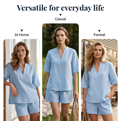 🍀Women's Casual V-Neck Two-Piece Short Set