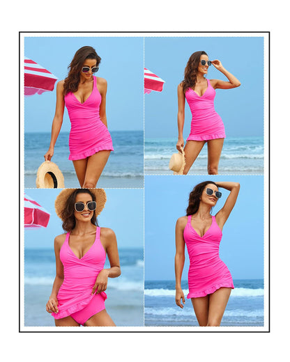 🩱2026 New Type 50% OFF👙Deep V Cross-Back Ruched One-Piece Swimsuit