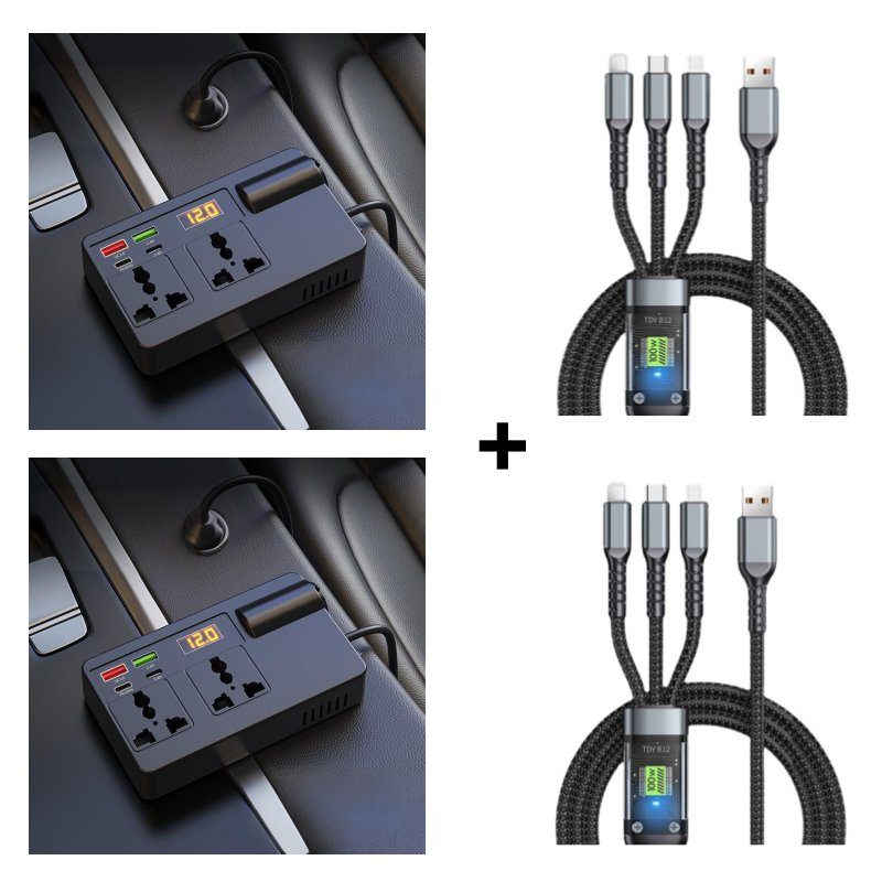 ⚡🔋Draagbare auto-omvormer 12V/24V naar 220V met digitaal display