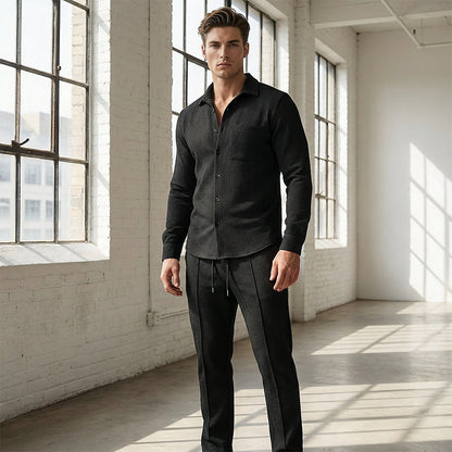 ⏳Time-Limited Special⏰Men’s Casual Waffle Shirt Pants 2-Piece Set