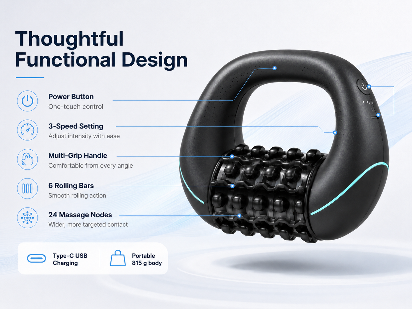 🔥 50% OFF 💆 Electric Handheld Rolling Massager – 3 Speeds, 24 Massage Nodes & Rechargeable Relief