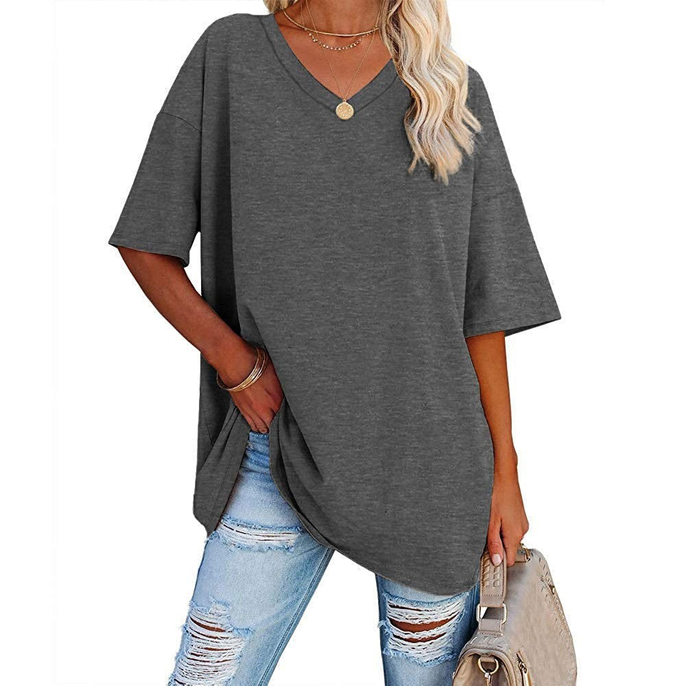 🌸 50% OFF NOW! 🌸Women's Casual Loose Plus Size V Neck T Shirts Summer Half Sleeve Tees Fit Cotton Tunic Tops
