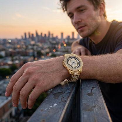 🔥2026 New Arrival ＆ Hot Sale🔥 Men's Iced-Out Watch with Rotating Dial – Sparkling Crystals, Precise Quartz & Butterfly Clasp ✨