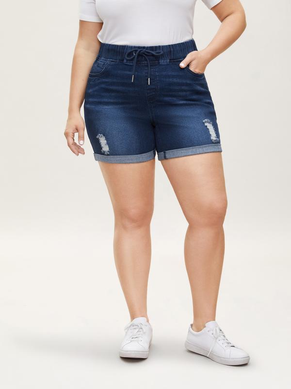 💖LAATSTE DAG UITVERKOOP 50% KORTING🩳Casual gescheurde denimshort voor dames, met hoge taille, verweerde look en omgeslagen zoom