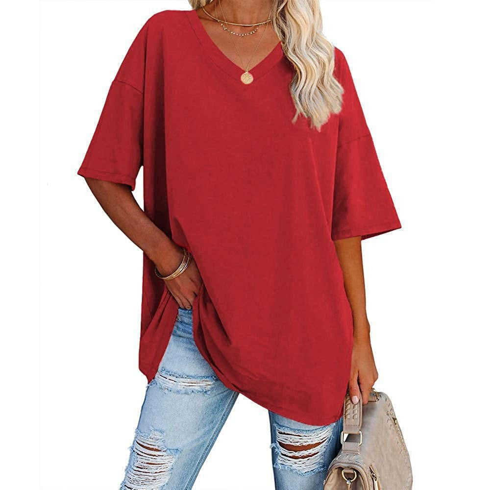 🌸 50% OFF NOW! 🌸Women's Casual Loose Plus Size V Neck T Shirts Summer Half Sleeve Tees Fit Cotton Tunic Tops