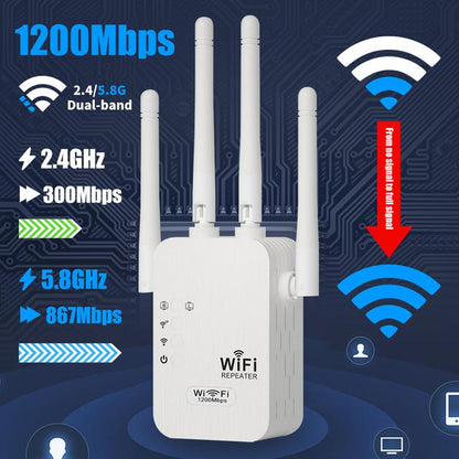 🎁Laatste dag aanbieding 50% 🔥WiFi-versterker 2025, 1200 Mbps dual-band (5 GHz/2,4 GHz) signaalversterker, dekt 930 m² en 50 apparaten, repeater met ethernetpoort voor thuis, cadeaus