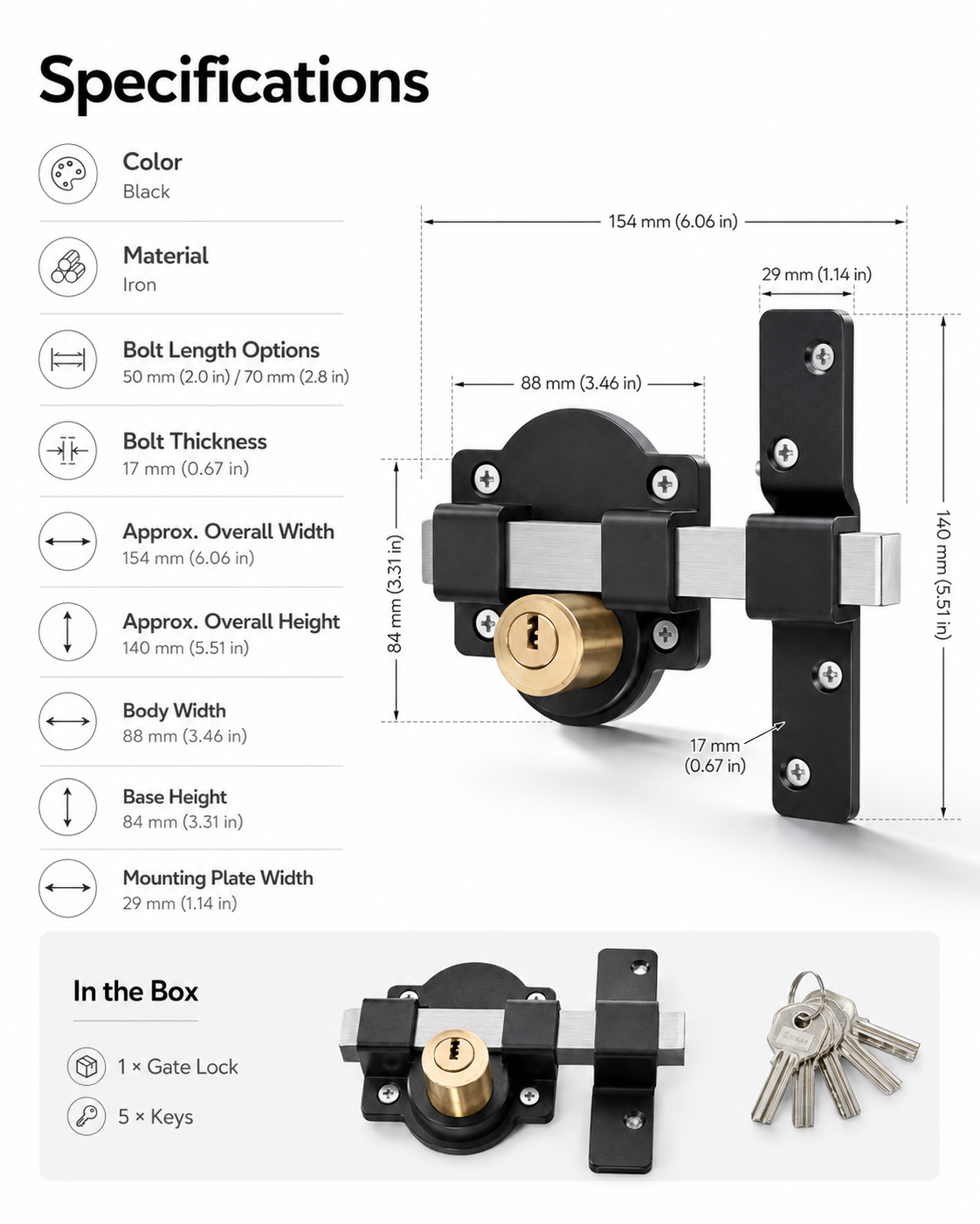 🔒 LIMITED-TIME 50% OFF! ✨ Heavy-Duty Long Throw Gate Lock – Dual-Sided Key, 5 Keys Included 🏡