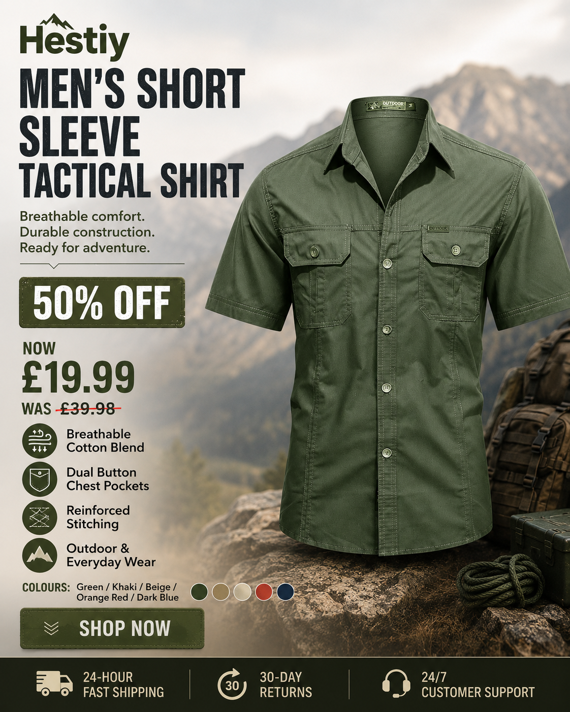 💥 Limited-50% OFF Offer   👕 Men’s Short Sleeve Tactical Shirt – Sleek, Practical & Easy to Style ✨