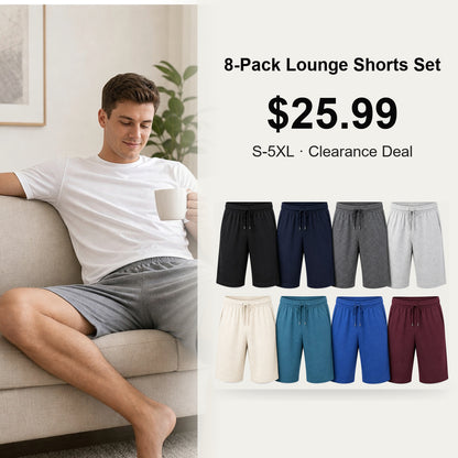 Men's Cotton Jersey Lounge Shorts 8-Pack Mixed Color Set - Lightweight 9 Inch Inseam Casual Active Shorts