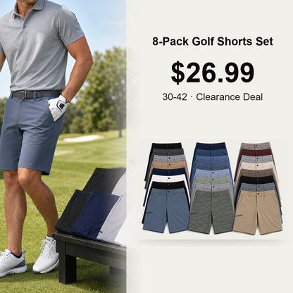Men's Stretch Golf Shorts 8-Pack Mixed Color Set - Quick Dry Hybrid Dress Shorts