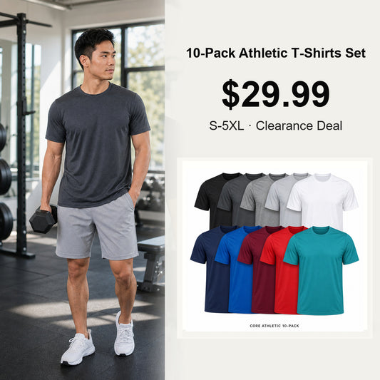 Men's Dry-Fit Athletic Crew Neck T-Shirts 10-Pack Mixed Color Set - Quick Dry Workout Tees