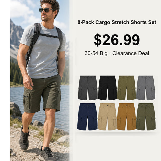 Men's Classic Cargo Stretch Shorts 8-Pack Mixed Color Set - 6-Pocket Utility Shorts