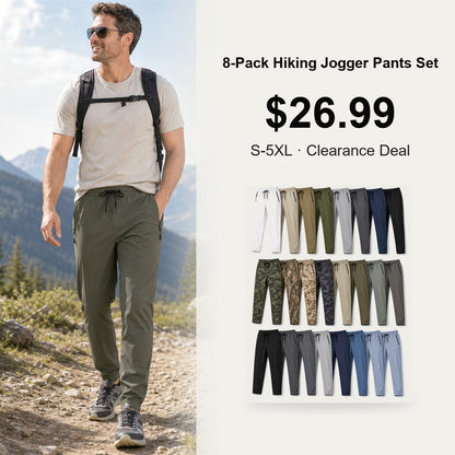Men's Lightweight Hiking Jogger Pants 8-Pack Mixed Color Set - Quick Dry Elastic Waist Travel Pants