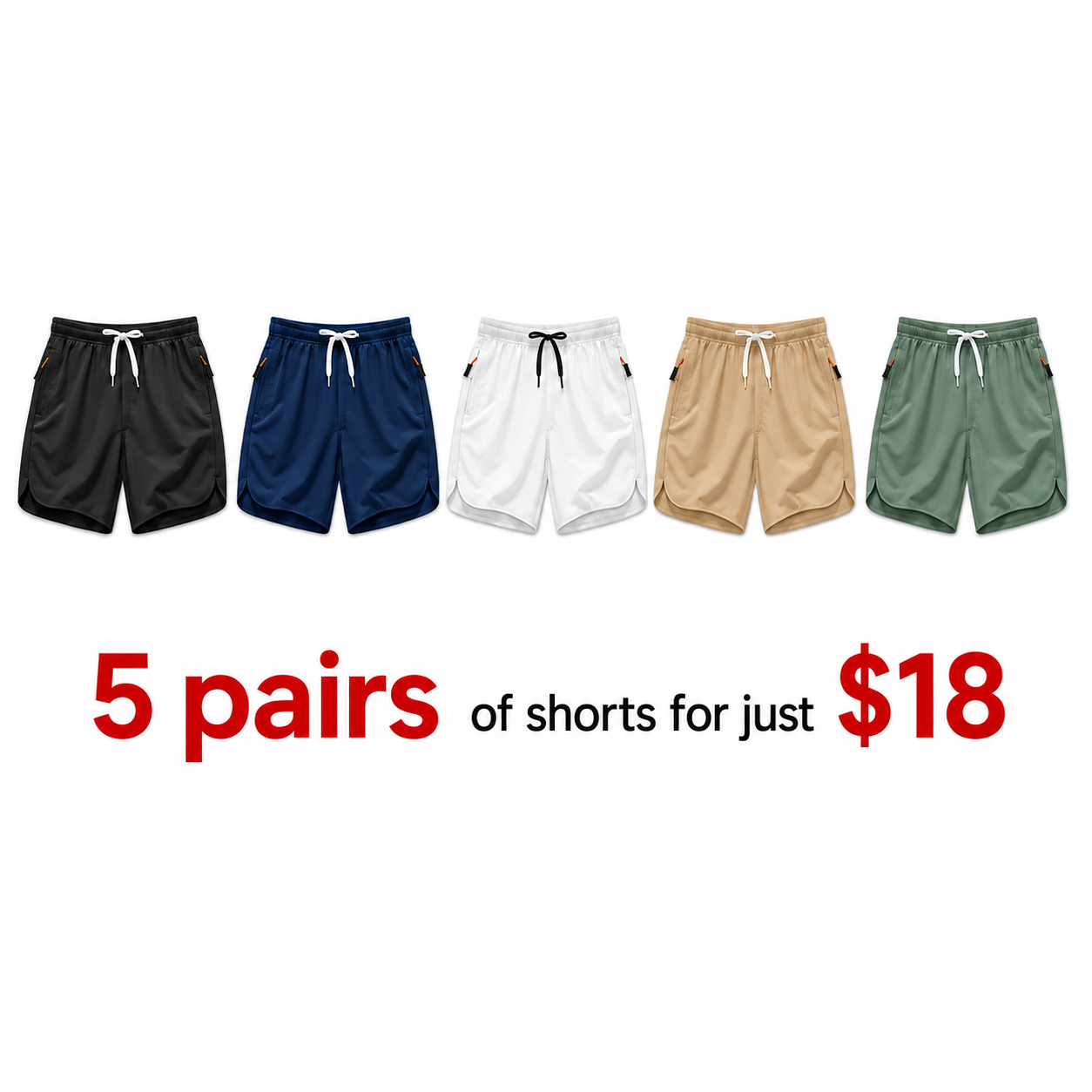 Men's Drawstring Zipper Pocket Shorts