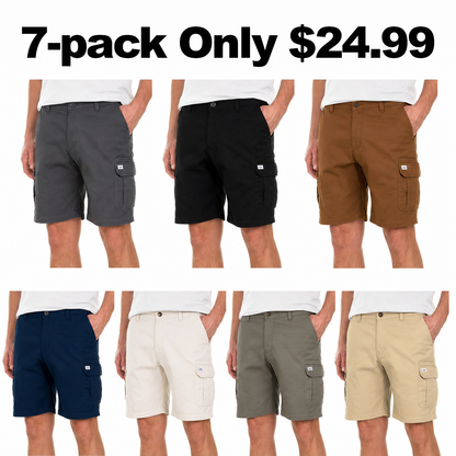 Men's Big & Tall Stretch Twill Cargo Shorts - 7-Pack Mixed Color Set - 9/10 Inch Inseam Utility Shorts