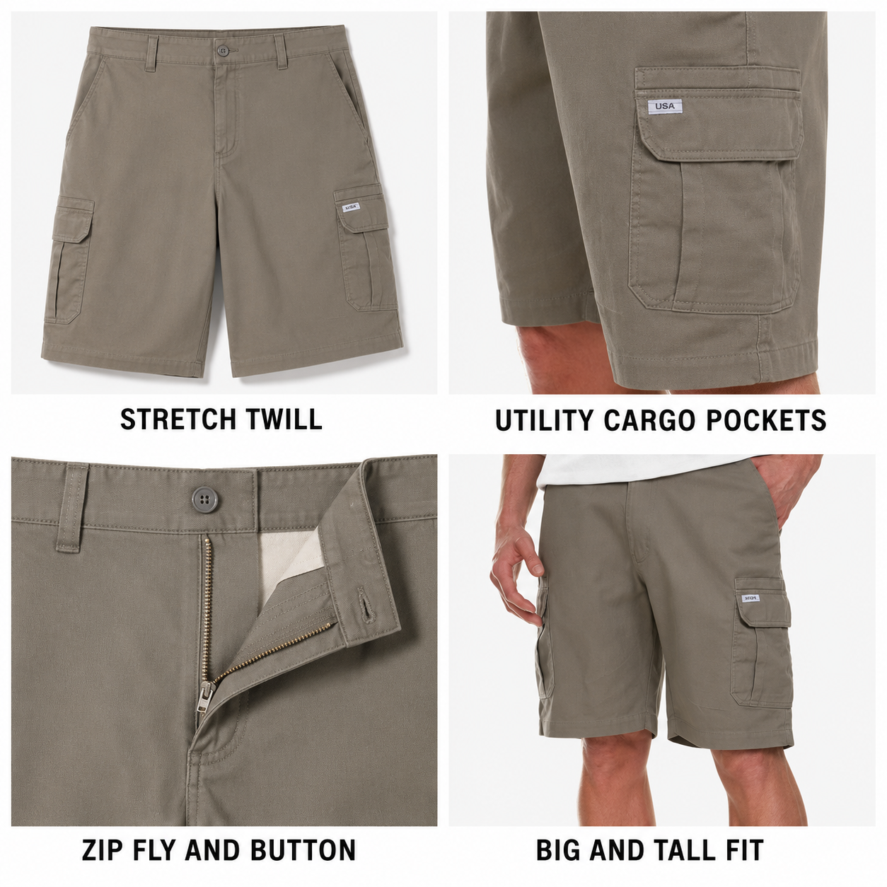 Men's Big & Tall Stretch Twill Cargo Shorts - 7-Pack Mixed Color Set - 9/10 Inch Inseam Utility Shorts