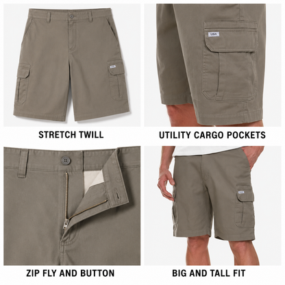 Men's Big & Tall Stretch Twill Cargo Shorts - 7-Pack Mixed Color Set - 9/10 Inch Inseam Utility Shorts