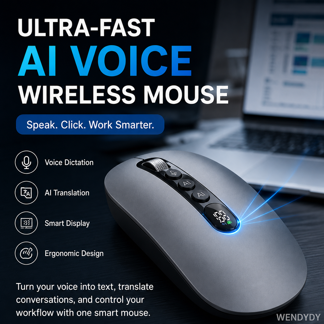 🖱️50% KORTING! 💥 Draadloze muis met AI-slimme spraakherkenning – 1600 woorden/min, vertaalhub, ergonomisch ✨