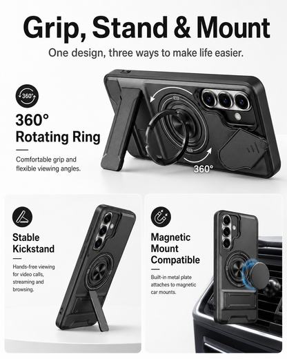 📢📢50% OFF !! ⏰Samsung Phone Cases-Heavy-Duty Case with Camera Cover & Ring Stand