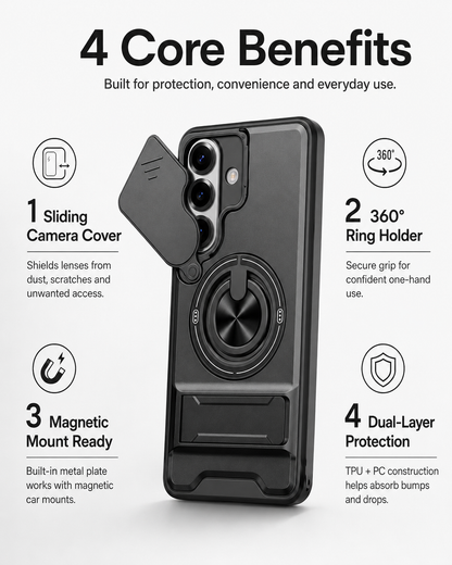 📢📢50% OFF !! ⏰Samsung Phone Cases-Heavy-Duty Case with Camera Cover & Ring Stand