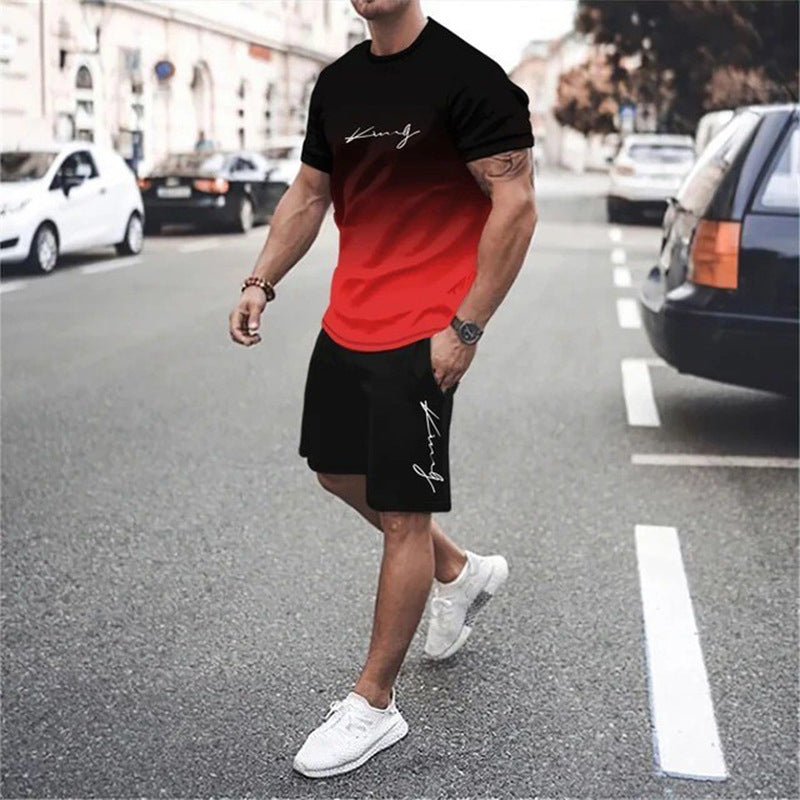 🔥LIMITED TIME 70% OFF!🔥 🏖️Summer Cool Deal: ONLY ￡15.99!!😎Men's Gradient Color T-Shirt & Shorts Set