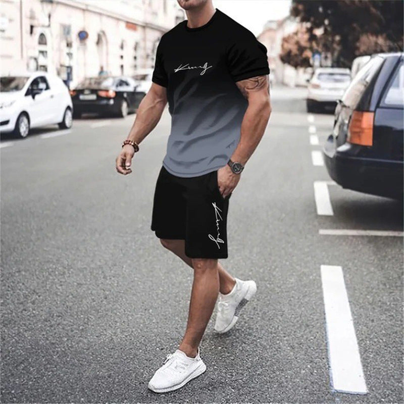 🔥LIMITED TIME 70% OFF!🔥 🏖️Summer Cool Deal: ONLY ￡15.99!!😎Men's Gradient Color T-Shirt & Shorts Set
