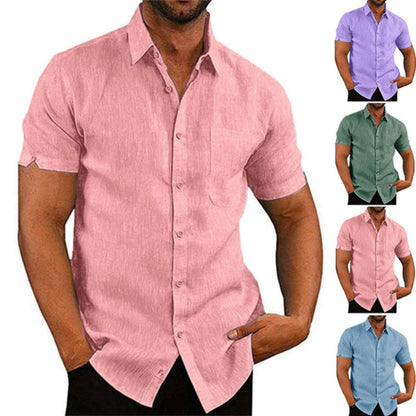 👔2026 Pop-up Shirt Men's Shirt With Solid Color Lapel And Short Sleeves– Lightweight & Breathable 🔥