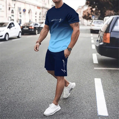 🔥LIMITED TIME 70% OFF!🔥 🏖️Summer Cool Deal: ONLY ￡15.99!!😎Men's Gradient Color T-Shirt & Shorts Set