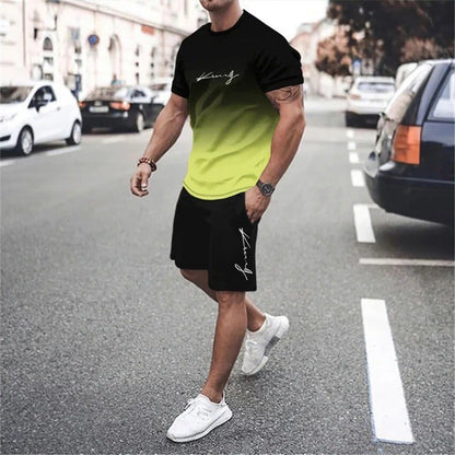 🔥LIMITED TIME 70% OFF!🔥 🏖️Summer Cool Deal: ONLY ￡15.99!!😎Men's Gradient Color T-Shirt & Shorts Set