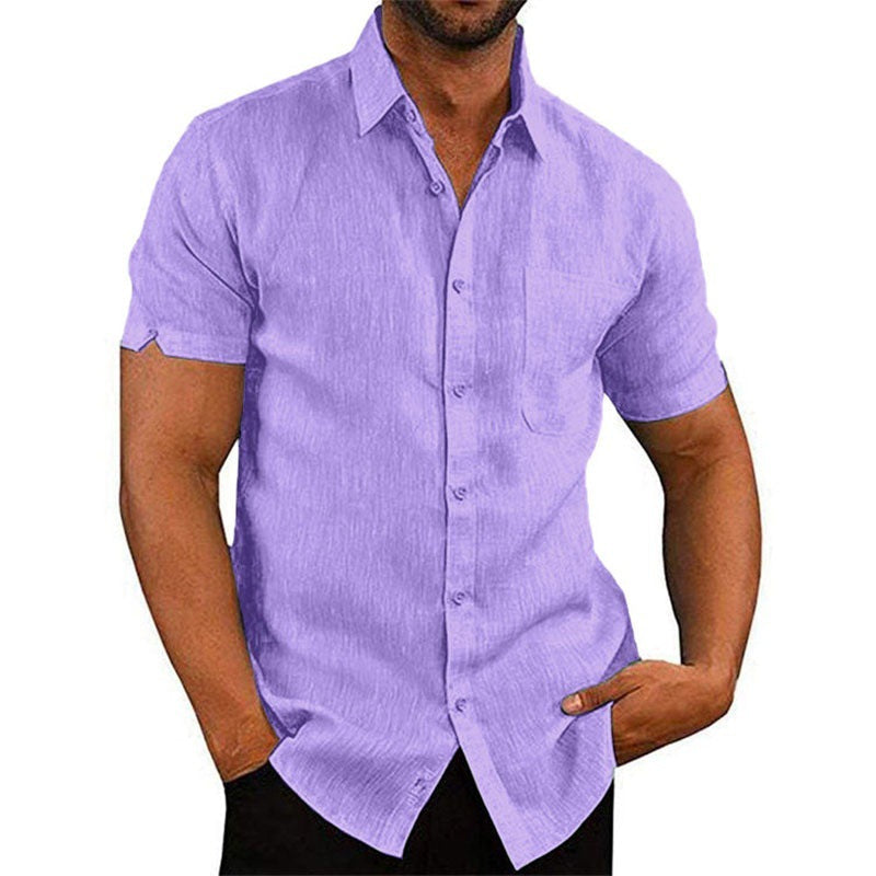 👔2026 Pop-up Shirt Men's Shirt With Solid Color Lapel And Short Sleeves– Lightweight & Breathable 🔥
