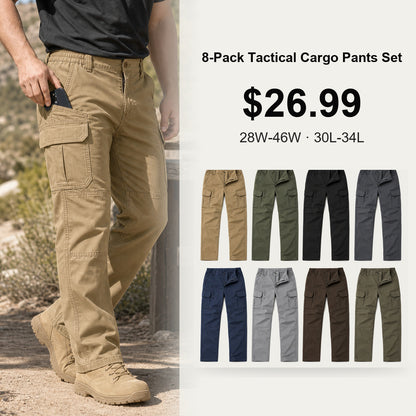 Men's Stretch Tactical Cargo Pants 8-Pack Mixed Color Set - Lightweight Outdoor Work Pants