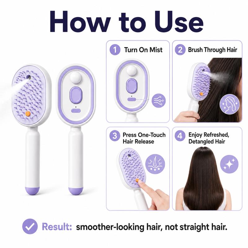 💖LAST DAY SALE 50% OFF💁‍♀️✨Electric Spray Air Cushion Massage Comb💨| Self-Cleaning Anti-Tangle ✨ | Perfect for Dry, Brittle Hair 💧🌟