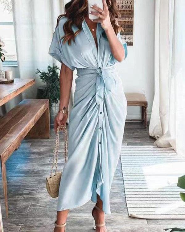 💖Dames Satijnen Button Down Jurk