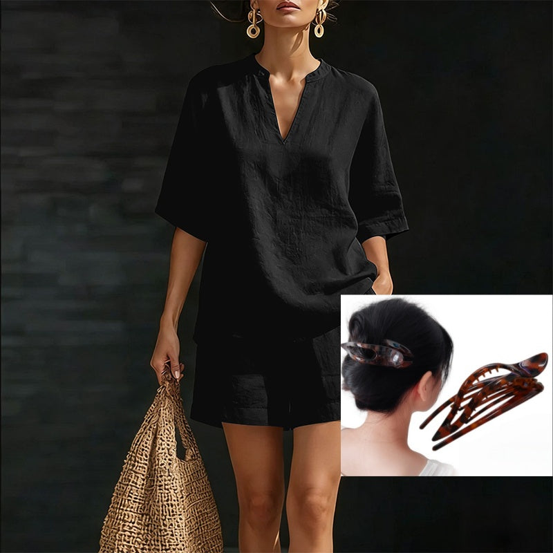 🍀Women's Casual V-Neck Two-Piece Short Set