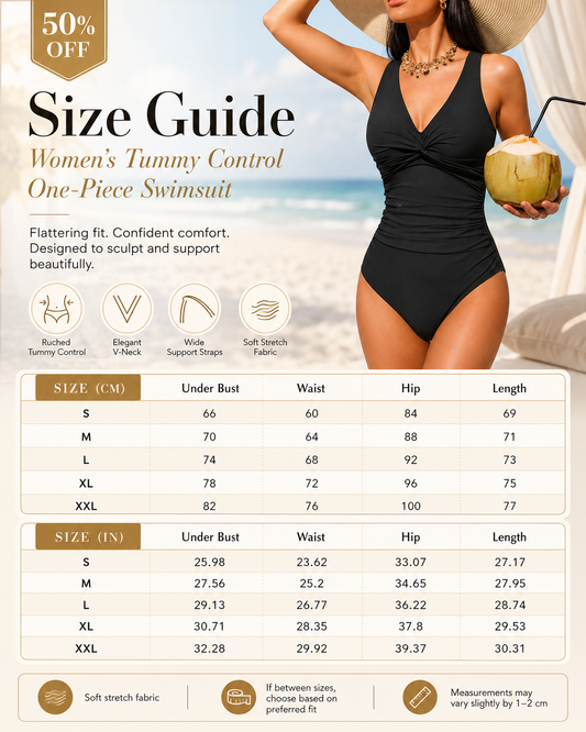 👙 Women’s Ruched Tummy Control Swimsuit – Supportive Wide Straps, Full Coverage & Beach-Ready Style