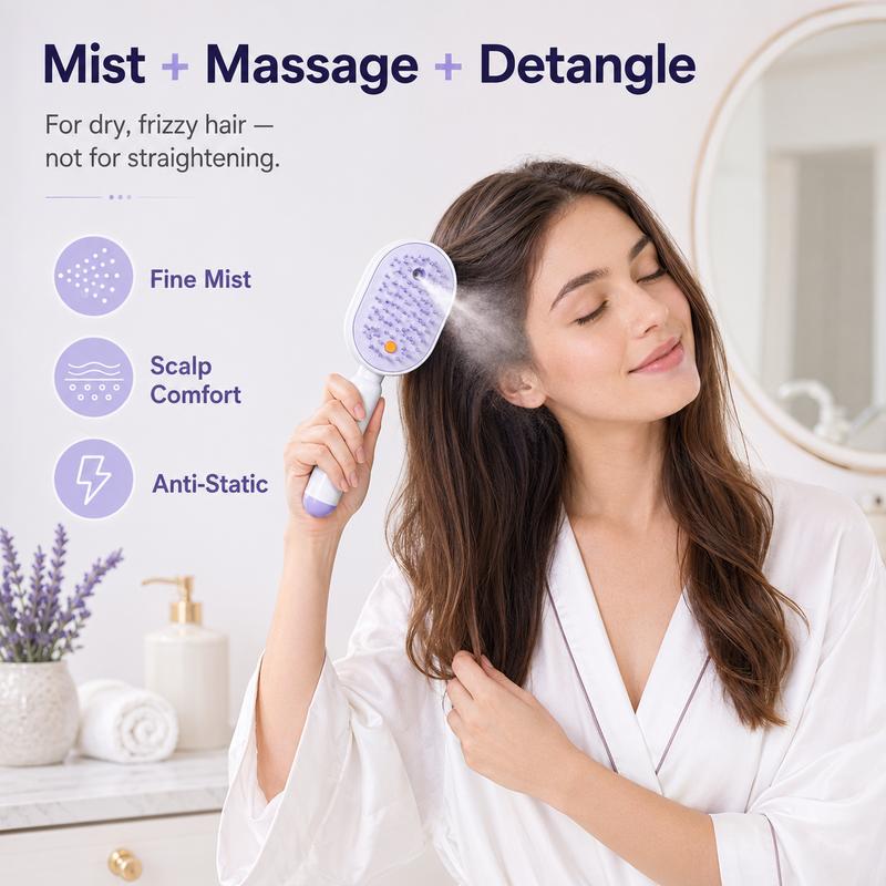 💖LAST DAY SALE 50% OFF💁‍♀️✨Electric Spray Air Cushion Massage Comb💨| Self-Cleaning Anti-Tangle ✨ | Perfect for Dry, Brittle Hair 💧🌟